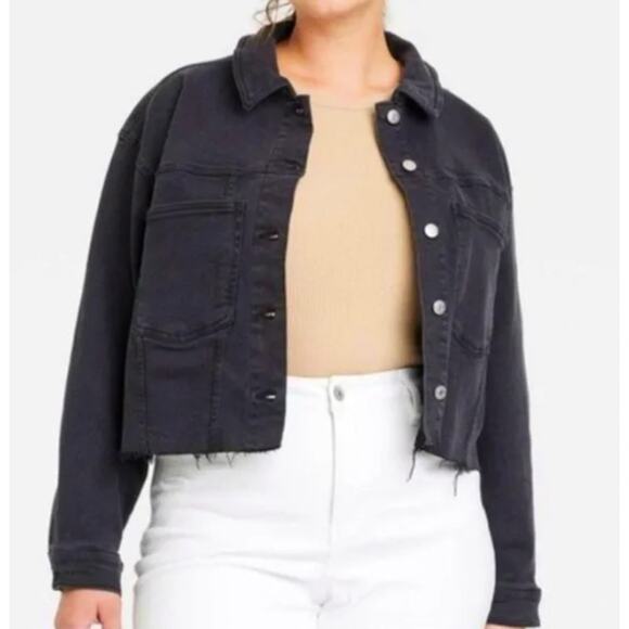 Ava & Viv Cropped Denim Jacket with Raw Hem - Picture 1 of 7